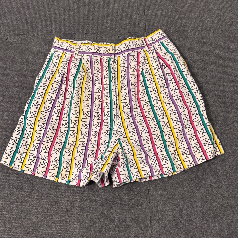 Vintage Peddlers High Waisted Geometric Star Stripe Cotton Shorts Multi Color v3